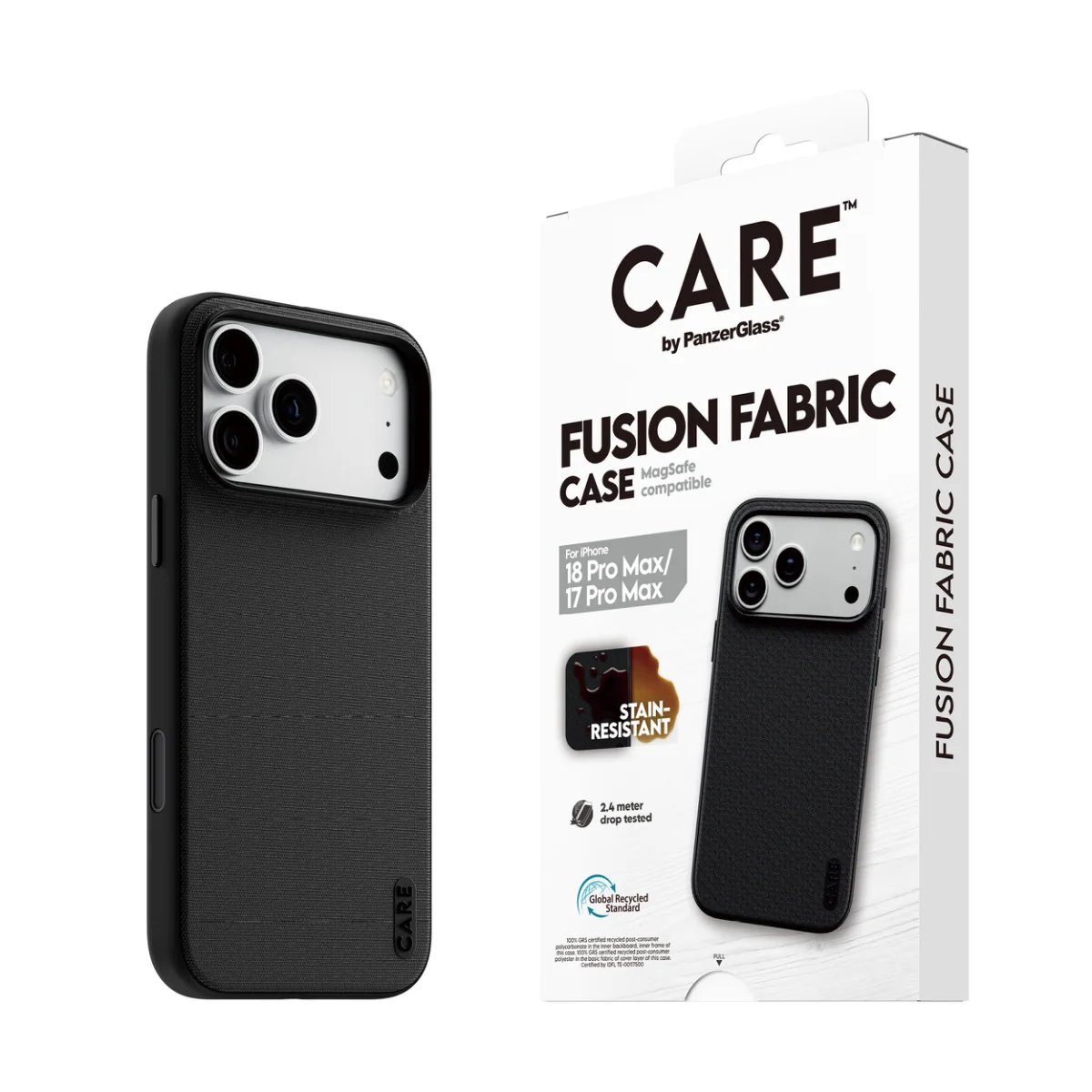 CARE by PanzerGlass Fusion Fabric Case Beskyttelsescover til iPhone 18 Pro Max, iPhone 17 Pro Max Sort