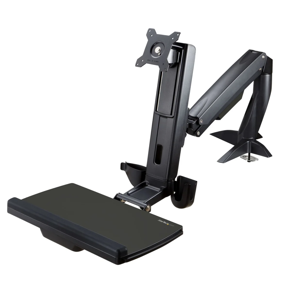 StarTech.com Sit Stand Monitor Arm, Desk Mount Adjustable Sit-Stand Workstation Arm for Single 34 VESA Mount Display, Ergonomic Articulating Standing Desk Converter Tray - Stand Up Office Desk (ARMSTSCP1) Monteringssæt Monitor / tastatur Op til 24