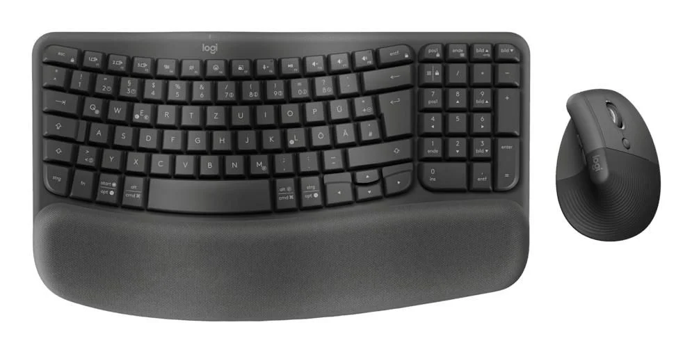 Logitech Wave Keys and Lift Combo Sæt med mus og tastatur Pressestempel Trådløs Tysk