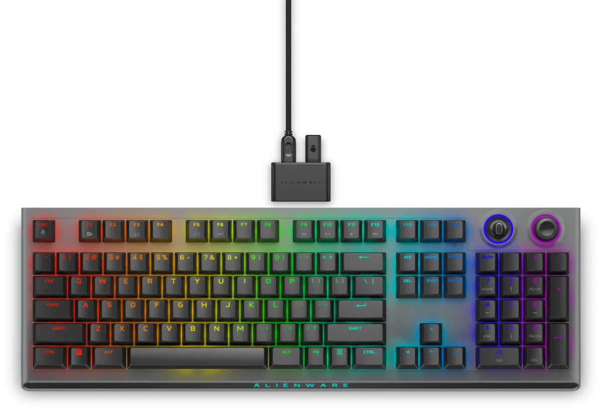 Alienware Tri-Mode AW920K Tastatur Mekanisk AlienFX per-nøgle RGB/16,8 millioner farver Trådløs Kablet Amk. engelsk