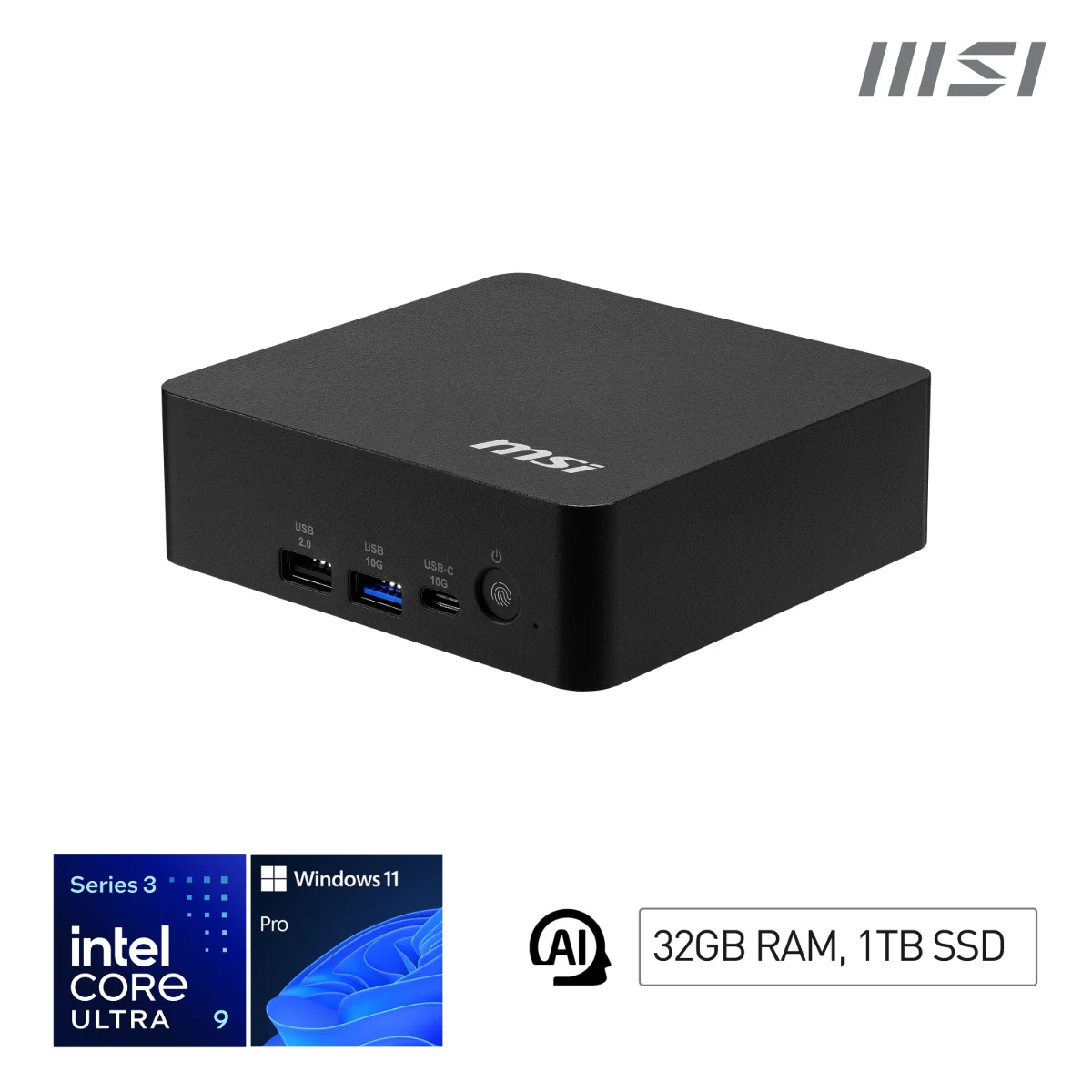 MSI Cubi NUC AI+ 3MG-002EU Mini PC 386H Intel Core Ultra 9 32GB 1TB Windows 11 Pro